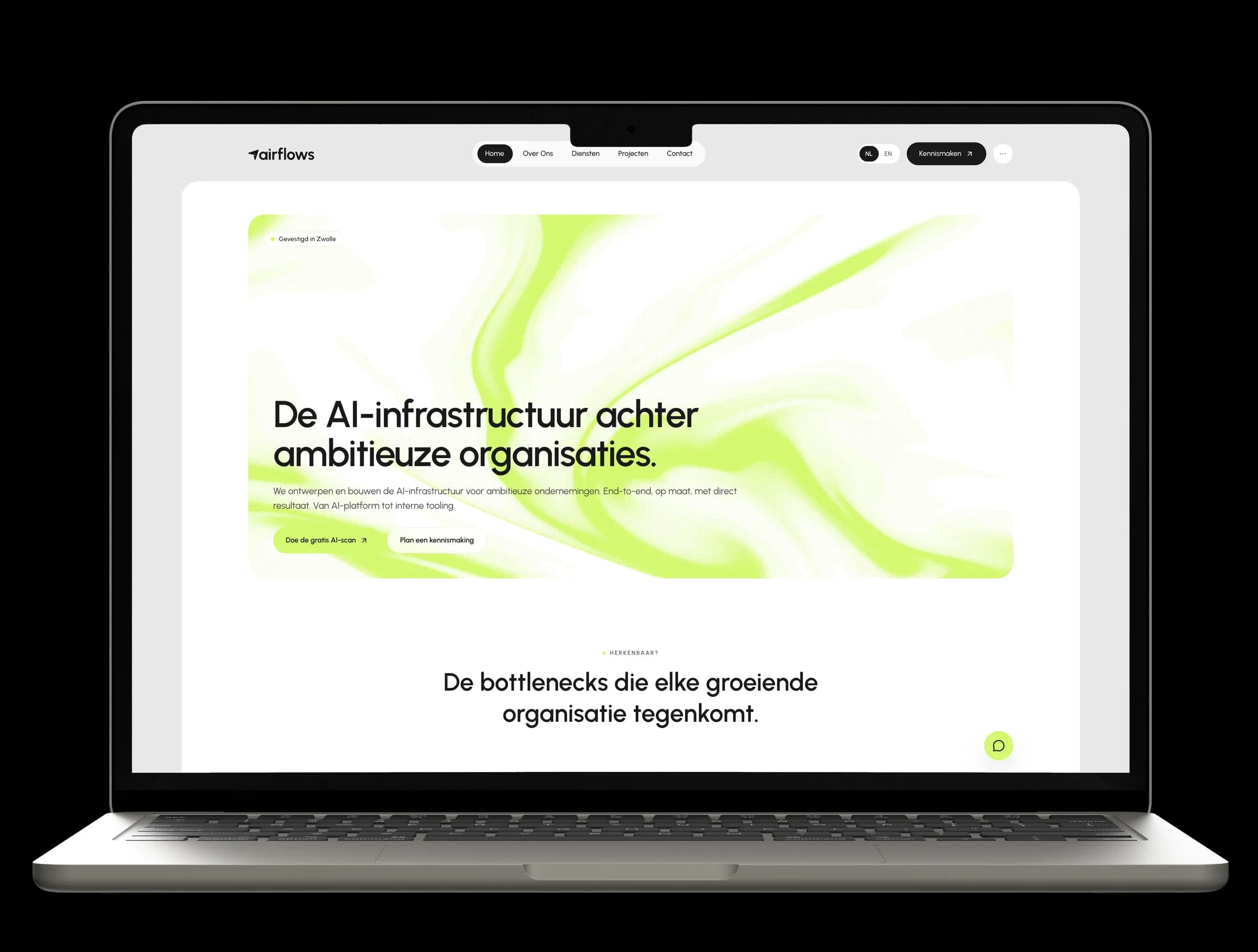 Custom website development example: Airflows website on a MacBook