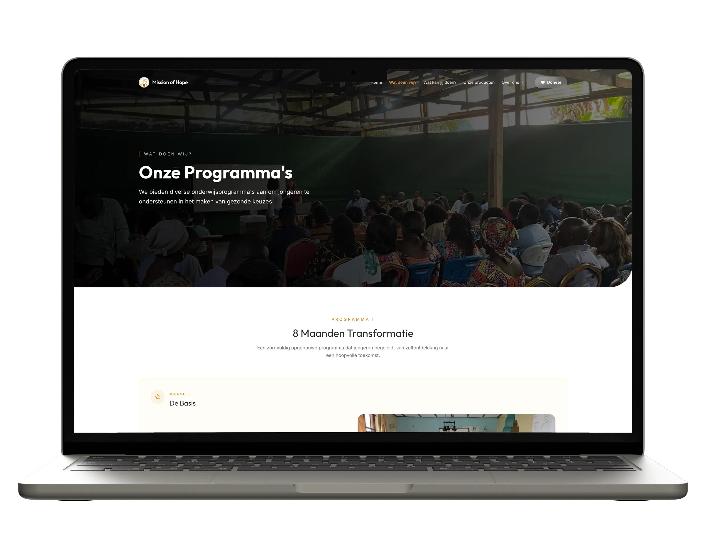 Custom website development example: Mission of Hope website on a MacBook